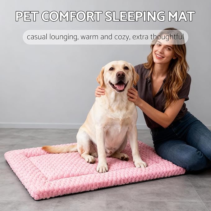 Fogkiss Dog Bed Mat, Reversible Dog Crate Pad - Washable Kennel Mat with Soft Support Foam, Flat Kennel Pad for Dogs & Cats, Double Pet Bed Perfect for Cage (Pink, 35" L x 23" W x 0.8" Th)