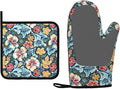 Oven Mitts and Potholders Retro Colored Flowers Silicone Glove Heat Resistant, Kitchen Gloves for Cooking, 2-Piece Set
