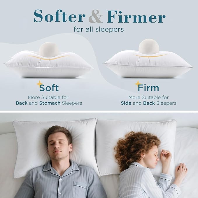 viewstar Bed Pillows Queen Size Set of 2, Hotel Quality, Down Alternative Big Pillow for Back, Stomach or Side Sleepers, Firm