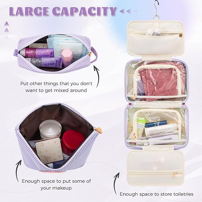 Fystdtote Birthday Gift for Girls Toiletry Bag Makeup Bag Cosmetic Bag Teacher Gifts for 3 4 5 6 7 8 9 10 11 12 13 Year Old Girls - Lavender,J
