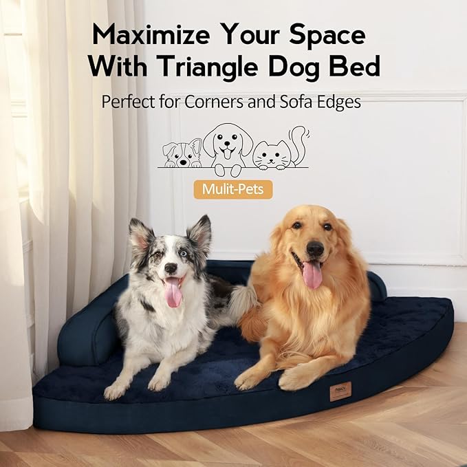 MEKIY Large Dog Bed - XL Orthopedic Egg-Crate Memory Foam Dog Beds with Removable Washable Cover, Waterproof Pet Beds with Non-Slip Bottom, Navy Blue
