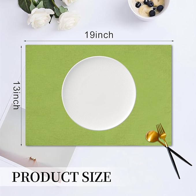 Placemats Set of 6 Linen Type Fabric Cloth Placemats, 19 x 13 Inch Double Layered Thick Wrinkle Free Heat Resistant Table Place, for Dining, Kitchen, Party (Green, 48 * 33cm)