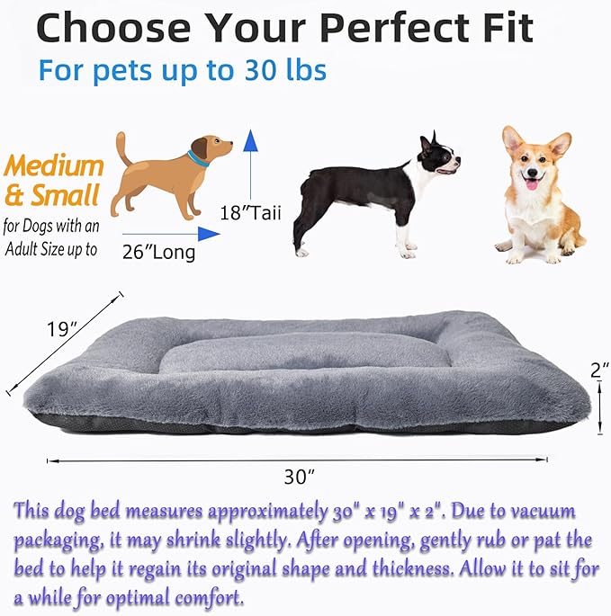 30 Inch Dog Crate Pad Washable Ultra Soft 30 x 19 Dog Bed for Medium Breeds up to 30 lbs,Cozy Kennel Mat for Crates with Anti-Slip Bottom Pet Sleeping Mattress,Dark Grey
