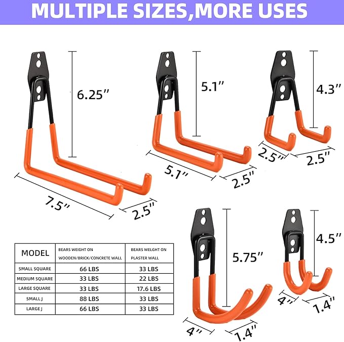 Rlipily 30 Pack Heavy Duty Steel Storage Hooks - Wall Mount Garage Hanger & Organizer for Bikes, Tools, Ladders, Bulk Items, Ropes and More
