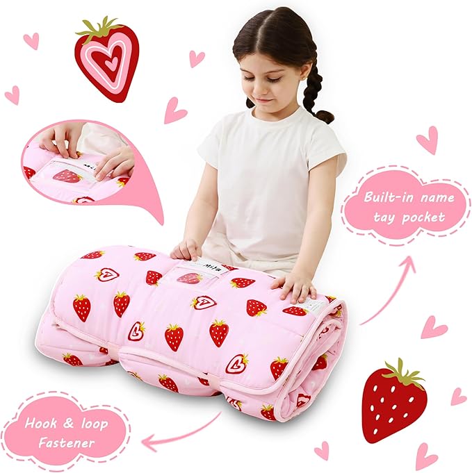 Lasoftan Toddler Nap Mat with Pillow and Blanket, Extra Large Rolled Napping Mats,Slumber Bags for Boys Girls,Kids Sleeping Bag for Daycare, Preschool Travel Camping