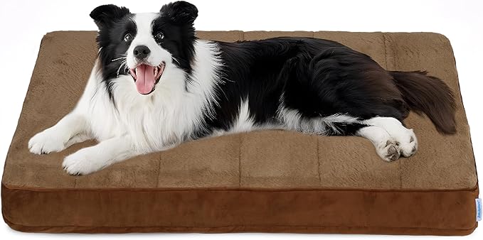 ZAKAPAWS Dog Bed for Large Dog - Orthopedic Pet Beds with Memory Foam, Waterproof Removable Washable Cover with Non-Slip Bottom, Khaki, 35" L x 23" W x 3" H