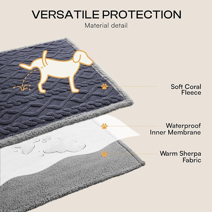 Luciphia Waterproof Pet Blanket, Liquid Pee Proof Dog Blankets for Sofa Bed Couch, Reversible Sherpa Fleece Furniture Protector Cover for Small Medium Large Dogs Cats,Dark Grey Large（65" x 57"）