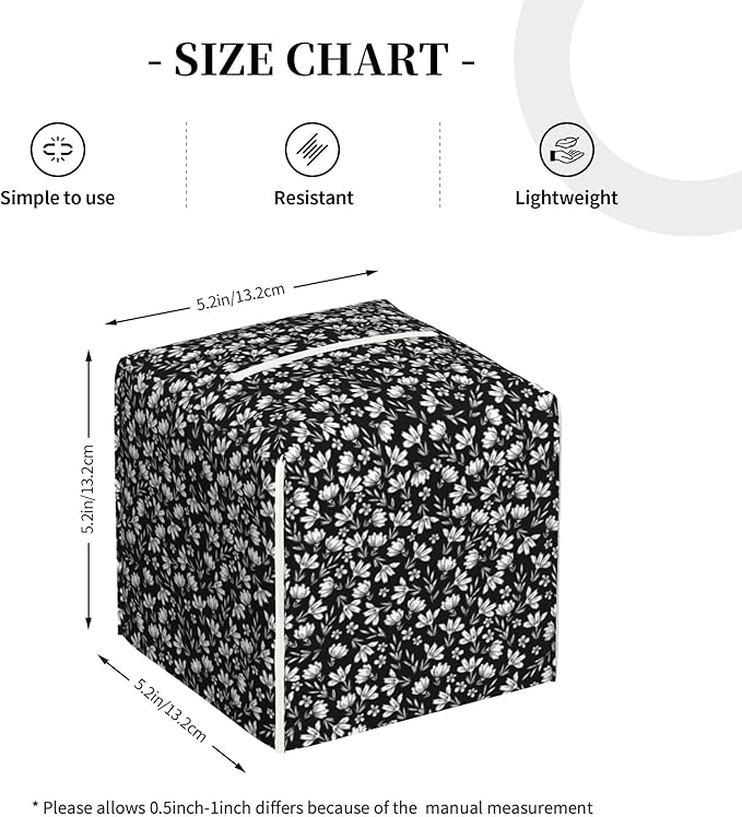 POIUBLE Leather Tissue Box Holder Black and White Flowers Tissue Box Cover Square Waterproof Tissue Holder Organizer Modern Napkin Holder for Bedroom Dresser Night Stand Office Desk