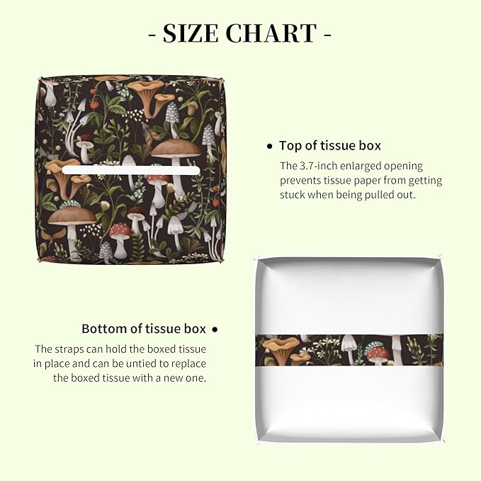 Autumn Mushroom Tissue Box Cover,Mushrooms and Field Plants Waterproof Leather Square Tissue Box Cover Case Facial Paper Organizer Dispenser Box Holder for Home Office Bathroom Vanity Countertop
