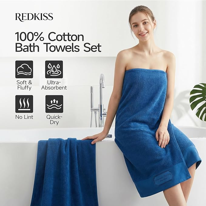 REDKISS 35"x70" Luxury Bath Sheets Towels Set of 2, 100% Cotton & 700 GSM,Ultra Soft & Highly Absorbent Bath Towels Set,Perfect for Bathroom,Spa and Hotel-Blue