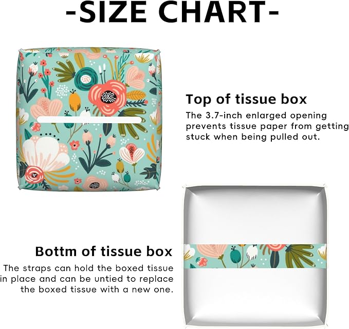 Watercolor Flowers Tissue Box Cover Square,Tissue Box Holder with Belt Bottom,Stylish Leather Napkin Holder for Vanity Countertop,Nightstands,Office Desk,5.2"×5.2"×5.2"
