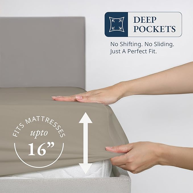 Lane Linen 100% Egyptian Cotton Twin Size Fitted Sheet Only (39"x75" + 15") - Elegant Sateen Weave, Ultra Soft, Breathable, Highly Durable, Deep Pockets Upto 17" - Linen