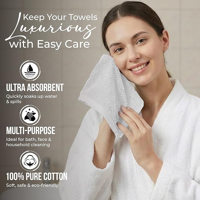 RIVERSIDE 24 Pack Washcloths Set - 100% Cotton [12x12 Inches] - 500 GSM, Soft, Quick-Dry & Highly Absorbent Face Towels - Perfect for Bathroom, Gym, Hotel, Spa & Travel - White