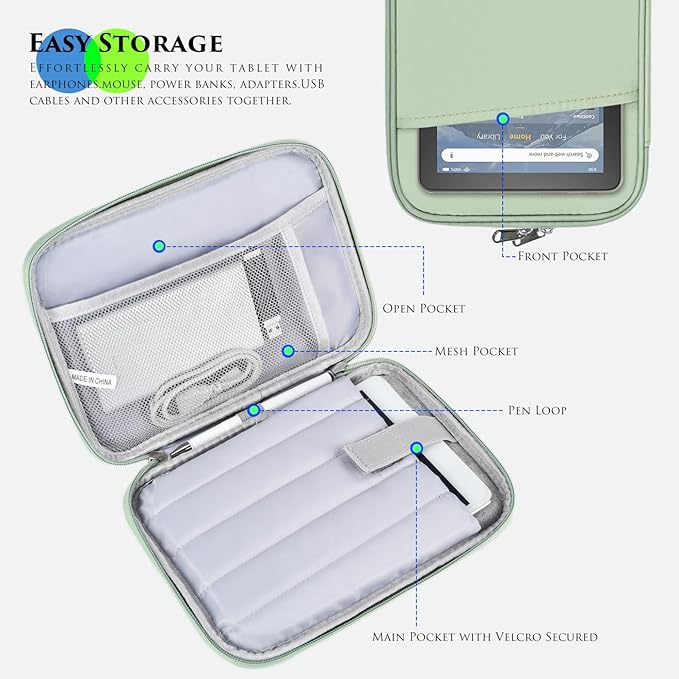 8-9 Inch Tablet Carrying Sleeve Bag Case for Samsung Galaxy Tab A9 8.7" /Tab A7 Lite 8.7" /Tab A 8" & Amazon Kindle Fire 8/Fire 8 Plus 8" & iPad mini 7 6 5 4 3 2 1 8.3" 7.9" & Lenovo Tab M9 M8(Green)