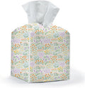Tissue Box Cover, Tissue Box Holder, Square with Belt Bottom, PU Leather Decorative Organizer for Desk, Tabletop, Countertop Living Room, Toilet Car, Office, Dresser Bedside, Aesthetic Floral Decor