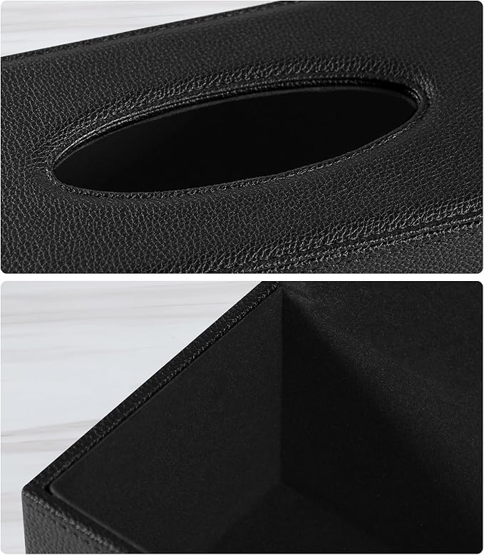 JLAMBOM Rectangle Tissue Box Cover for 120 to 160 Count Box of Tissues, PU Leather Tissue Holder with Magnetic Closure (Black)