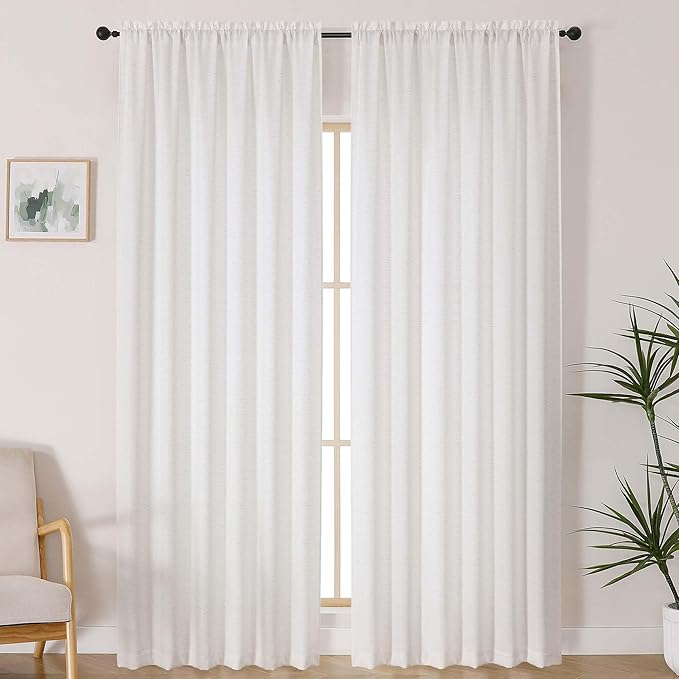 Lecloud Bessie Light Filtering Curtains 96 Inches Long 2 Panels, Faux Linen Textured Privacy Bedoom Curtains, Farmhouse Rod Pocket Window Curtain Drapes for Living Room, Each 50 W x 96 L, Natural