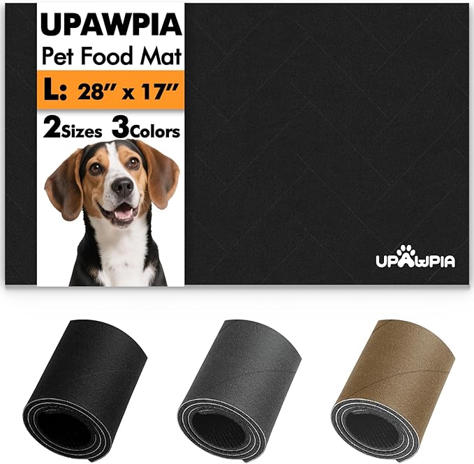 UPAWPIA Pet Food Mat Absorbent Cat Food Mat Dog Mat for Food and Water Quick Dry No Stains Dog Feeding Mat Placemat for Messy Drinkers Cat Food Mats for Indoor Cats Bowl Mat Pet Supplies 17"X28" Black