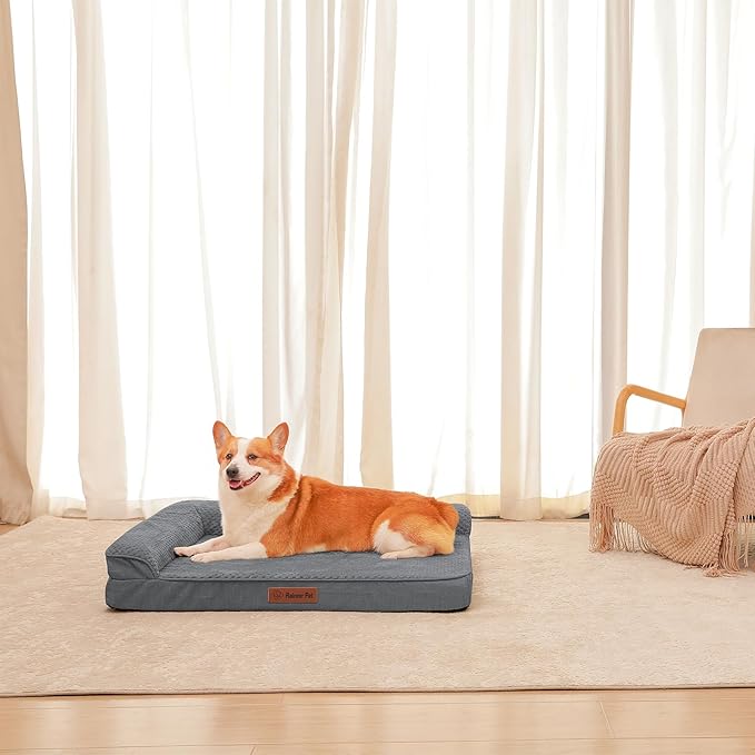 Rainmr Orthopedic Dog Beds for Large Dogs, Memory Foam Dog Beds Large Sized Dogs, Washable Removable Cover, Nonskid Bottom, Waterproof, for Indoor, Outdoor, Crate ＆ Car Use, 36x27x6 Inches, Dark Grey