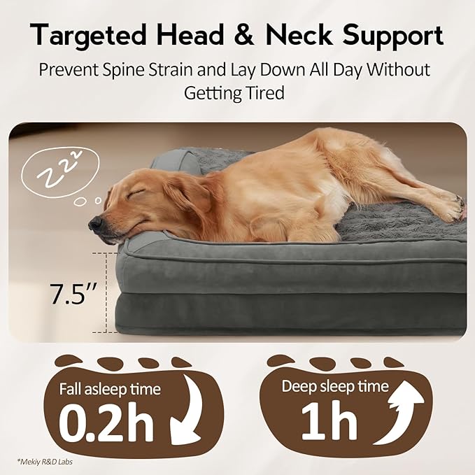 MEKIY Large Orthopedic Dog Bed with Sides Big Dog Beds with Removable Washable Cover Non-Slip Waterproof Pet Bed for Medium Large Dogs - Dark Grey L