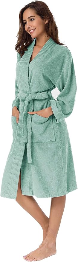 SIORO Women Terry Cloth Bath Robes with Pockets, Soft Long Cotton plush Kimono Wrap Bathrobe, Spa, Fuzzy Female nightgrown