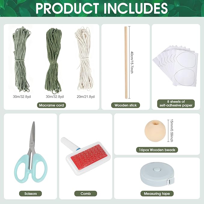 DIY Macrame Leaf Wall Hanging Beginners Macrame Kit, Includes Detailed Step-by-Step Instructions, Boho Macrame Leaf Tapestry Kit Wall Hanging, Handmade Enthusiast Gift for Home Living Room Bedroom