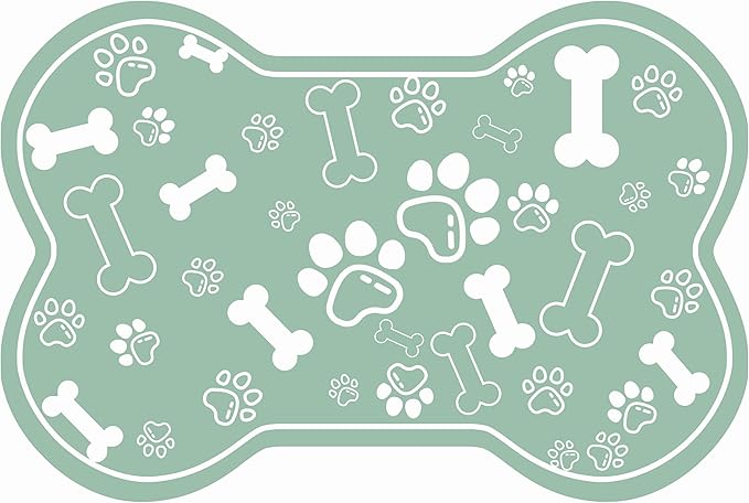 Dog Cat Mat for Food and Water,Rapid Absorbent Pet Feeding Mat, Bone Shaped Dog Placemat Bowl Mat with Rubber Backing,No Stains Pet Food Mats Indoor, Pet Accessories Supplies,Green 23"×36"