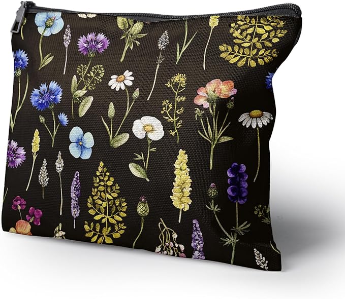 Cafl Watercolor Wildflowers Makeup Bag Travel Large Dandelion Floral Cosmetic Bag Organizer toiletry Essentials Jewelry Skincare Zipper Bag For Women -10×8 inch
