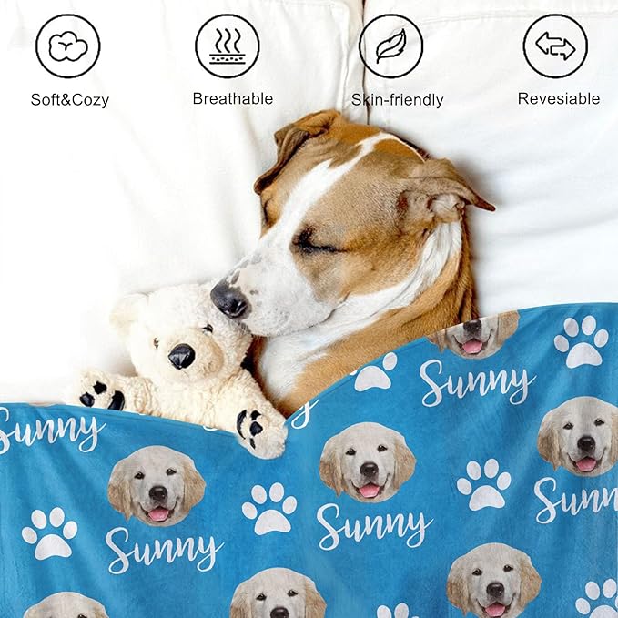 GlisterGlow Personalized Dog Blanket, Customized Pet Blankets with Name Picture, Throw Blanket for Small Medium Large Dog Puppy Cat