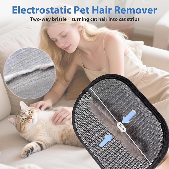 Concutelly Pet Hair Removal Glove for Dogs & Cats,Multifunctional Five-Finger Electrostatic Pet Hair Remover Gloves, Double Sided Bristle Pet Hair Removal Tool Furniture Car Fur Removal
