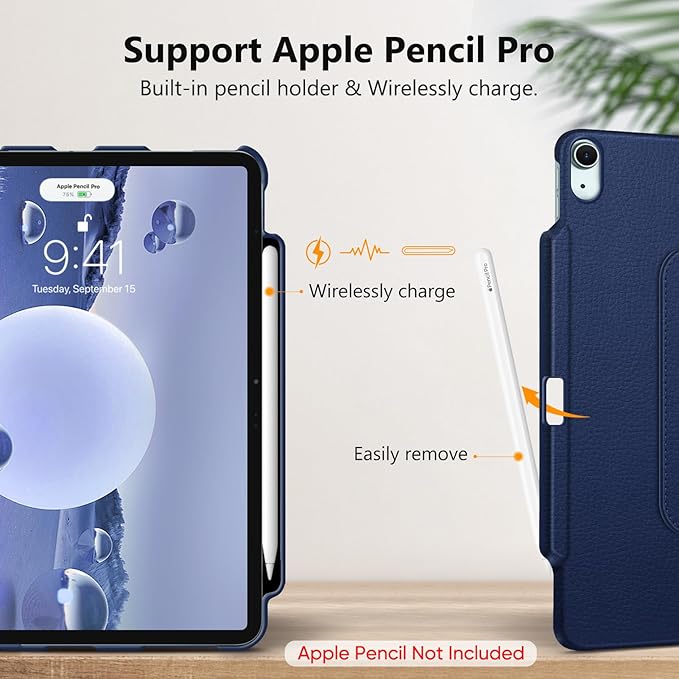 Fintie Rotating Case for iPad Air 13-inch (M3) 2025, (M2) 2024-360 Degree Swiveling Protective Stand Cover with Pencil Holder, Auto Wake/Sleep, Navy
