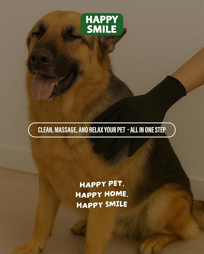 Happy Smile - 2-in-1 Pet Grooming & Bath Gloves – Remove Loose Fur, Deep Clean, Stress-Free Massage for Dogs & Cats