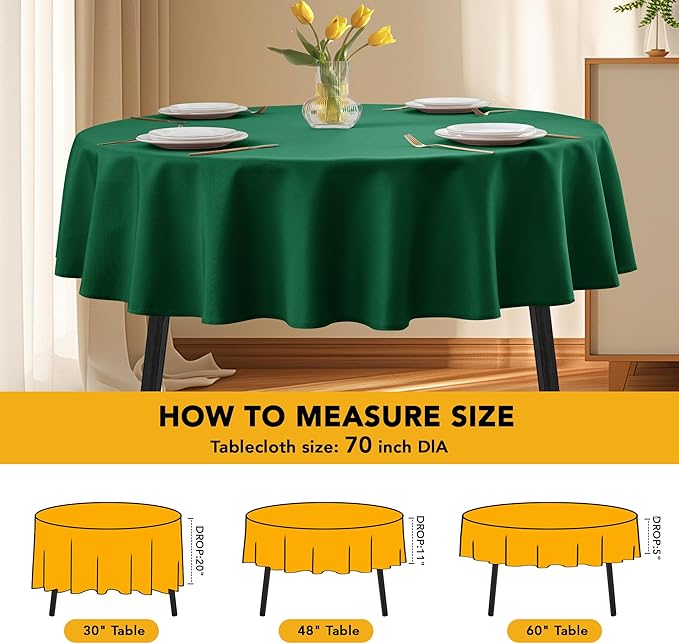 10-Pack Hunter Green Round Tablecloths, 70 Inches, Stain-Resistant Polyester for 3-4 Ft Round Tables - Washable Table Covers for Weddings, Banquets, Birthday Parties, Events