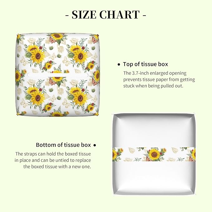 Sunflower Bouquets and Butterflies Tissue Box Cover Square Leather Tissue Holder Waterproof Facial Paper Organizer Dispenser Cube Paper Cover Case for Home Office Bathroom Vanity Countertop