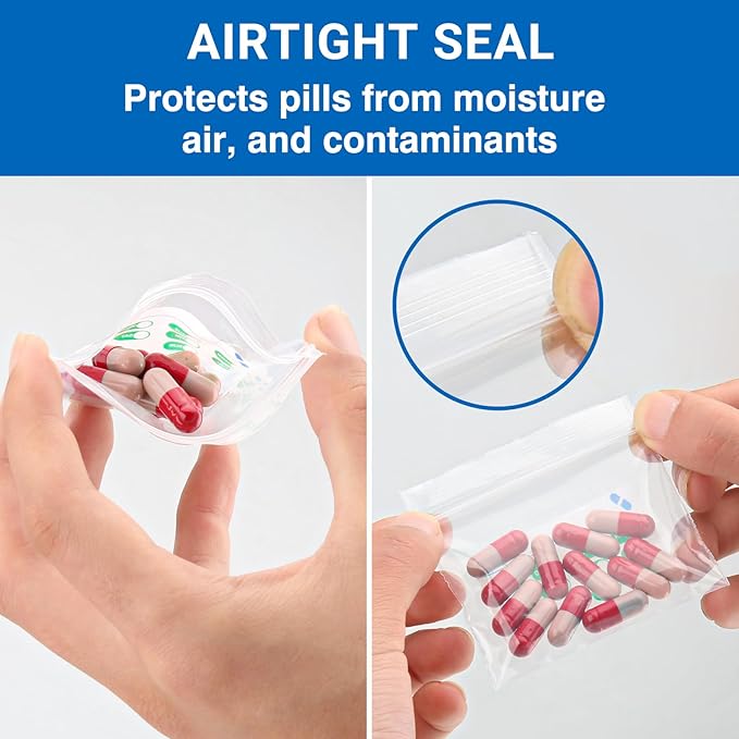 Pill Bags 500 Count - 3"X2.75" 3 Mil Small Ziplock Bags for Pills – BPA-Free Pill Pouches for Medicine, Pill Pack Storage & Medicine Pouch - Easy Label Pill Bags for Travel, Reusable Medicine Bags