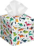 POIUBLE Leather Tissue Box Holder Cartoon Dinosaur Tissue Box Cover Square Waterproof Tissue Holder Organizer Modern Napkin Holder for Bedroom Dresser Night Stand Office Desk