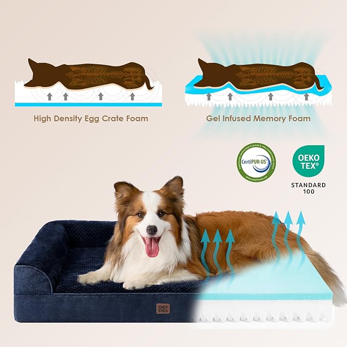 EHEYCIGA Extra Large Dog Bed Othorpedic, Memory Foam XL Dog Bed with Washable Removable Cover, Waterproof Pet Sofa Couch XLarge Size Dogs with Nonskid Bottom, 44x32x6.5, Navy Blue
