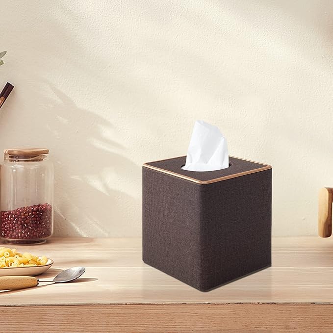 XNONE Tissue Box Cover Square Tissue Box Holder PU Leather Facial Organizer with Magnetic Bottom,Decorative Napkin Caddy for Vanity Dresser Night Stand Table Countertop Home Office Car,Coffee