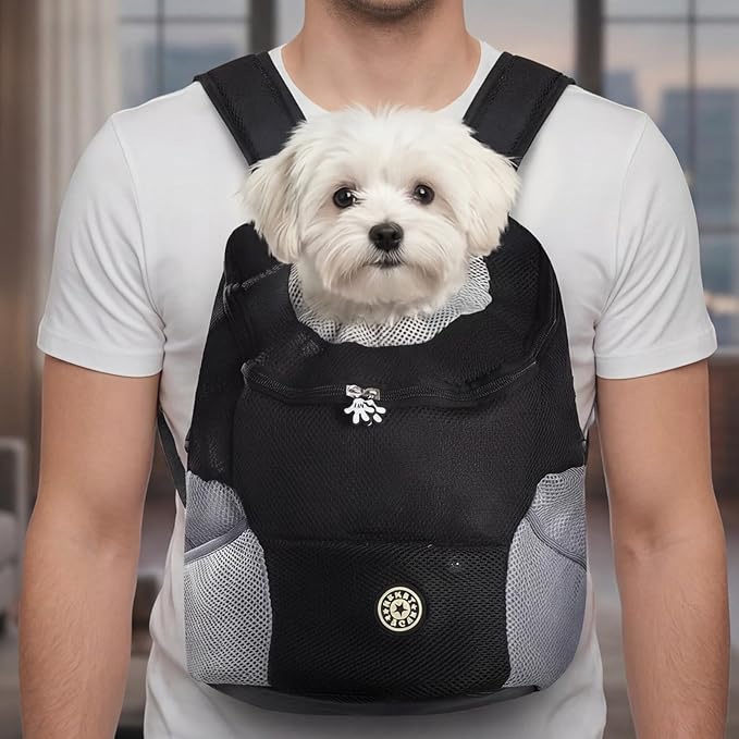Pomodee Adjustable Pet Dog Carrier Backpack,Ventilated Breathable Pet Carrier for Small Dogs Cats,Cat Carrier Backpack with Safety Belt for Travel Hiking Outdoor,Max 14 lbs,Black