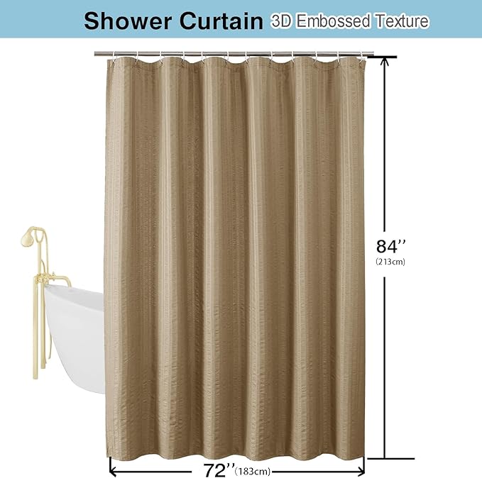 Aiyufeng Taupe Shower Curtain for Bathroom, Embossed Textured Fabric Shower Curtain for Bathroom - Soft Cloth & Hotel Spa, Machine Washable, 72X84,Taupe