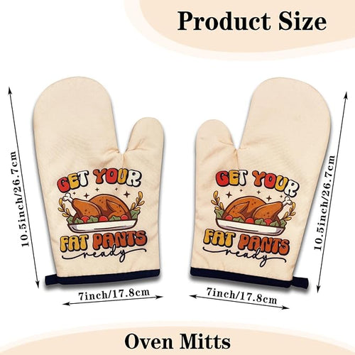 2 Pack Funny Turkey Oven Mitts, Get Your Fat Pants Ready, Heat Resistant Silicone Non-Slip Mitts, Thanksgiving Gifts for Turkey Lovers, Humorous Kitchen Gifts for Women Hostess Chef Friend