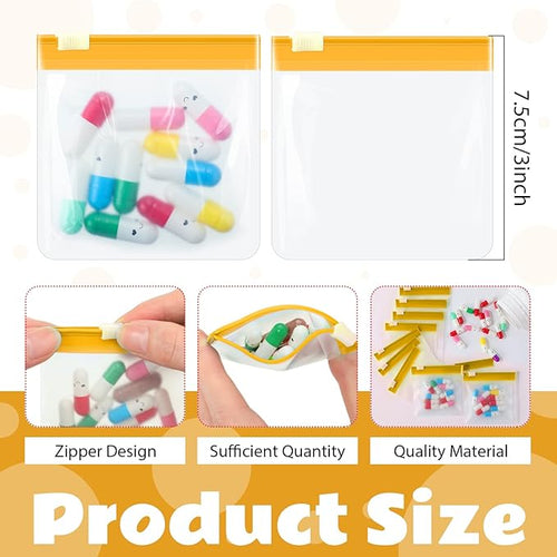 24 Pieces Pill Pouch Bags Zippered Set Reusable Translucent Medicine Organizer Sealing Travel Plastic Bags with Slide Lock for Storage(Yellow)