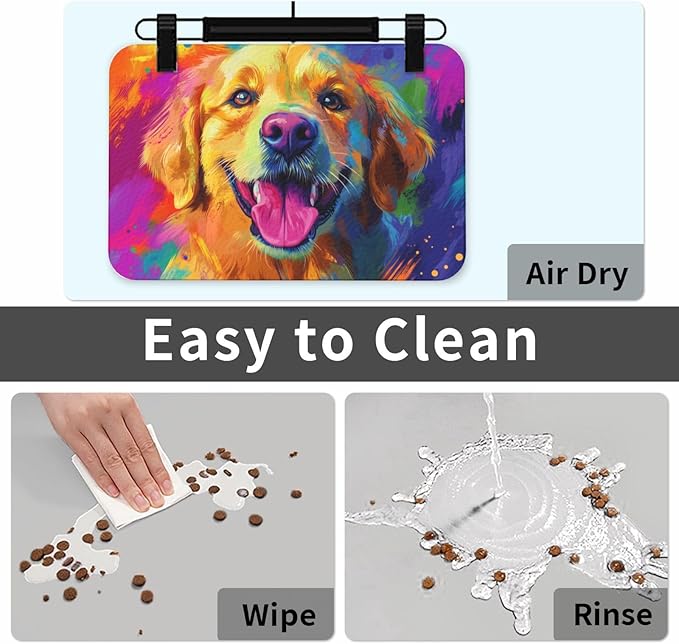 Golden Retriever Dog Food Mat for Floors Waterproof,Quick Dry Anti-Slip Dog Bowl Mats for Food and Water,Pet Feeding Mats,Pet Placemat for Messy Drinkers to Protect Floors,Pets Supplies 23.62×15.75in