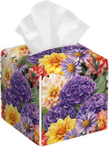 BLYKVGHQ Hydrangea and Dahlia Flower Tissue Box Cover Square, Daisy Tissue Box Holder with Bottom Belt Leather Facial Paper Organizer Dispenser for Bathroom Bedroom Dresser Night Stand Tabletop