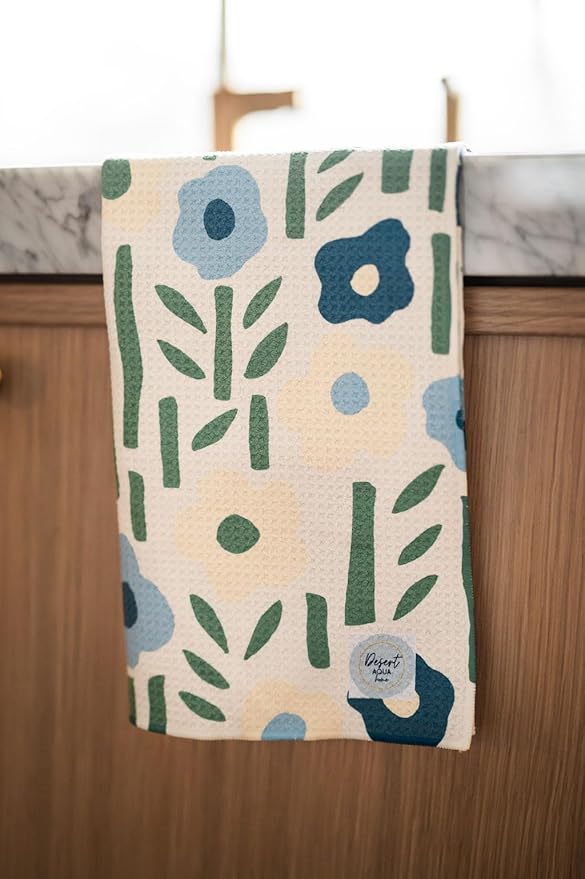 Desert Aqua 2 Pack Double Sided || Not Your Ordinary Kitchen Towels || Dish Towels ||Quick Dry || Waffle Weave Microfiber || Highly Absorbent || Hanging Hook (Blue Green Arrow)