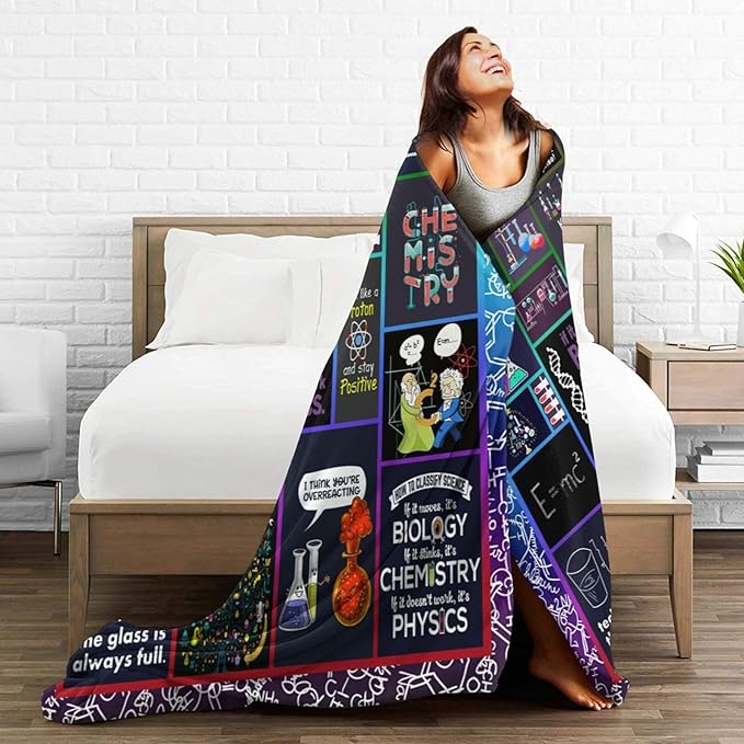 Science Blanket Science Funny Quotes Gifts for Geeks Lover Throw Blanket Cozy Fleece Flannel Lightweight Stuff Plush for Men Women Chemists Physics Adults for Couch Sofa Bed Home Decor 60"x80"