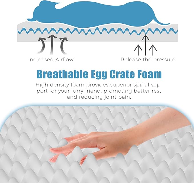 OUPEIWAWA Orthopedic Outdoor Waterproof Dog Beds for Large Dogs, Washable Pet Bed with Egg Crate Foam Pet Bed Mat for Crate and Removable Oxford Fabric Cover,41"x 29", Blue