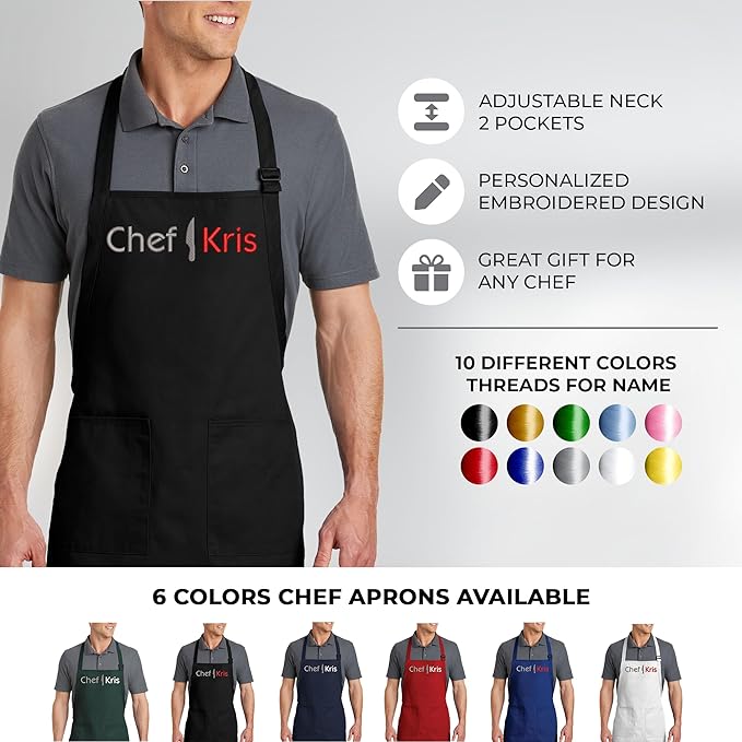 Custom Apron with Embroidered Name. Premium Quality Custom Aprons for Men and Women - Cooking, Baking, Grilling