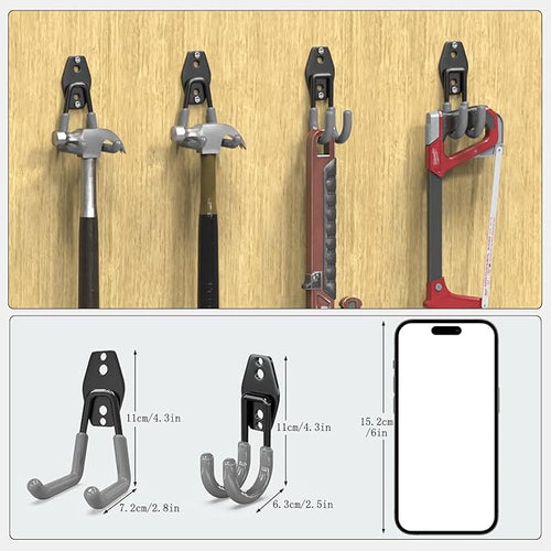 3-H Garage Wall Hooks 10 Pack, Heavy Duty Garage Hooks with Extra Welding Spots, Wall Mount Storage Organizer for Hanging Garden Lawn Tools, Chair, Shovel, Blower, Toolkit (Grey)