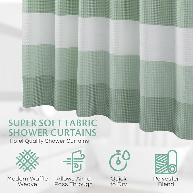 Dainty Home | Spa Green Ombre Waffle Weave Shower Curtain - 70" x 72" - Water Resistant Polyester Blend Fabric Shower Curtain - The Best Gradient Design Washable Waffle Shower Curtain